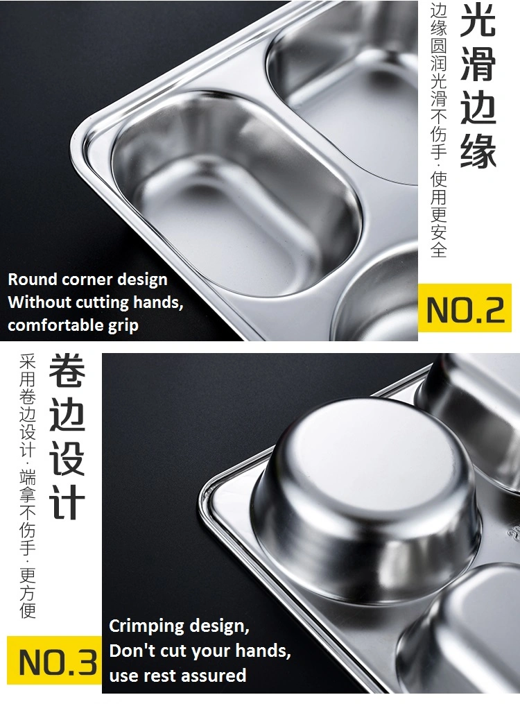 Stainless Steel Lunch Tray School Fast Food Canteen Divided Dinner Mess Plates