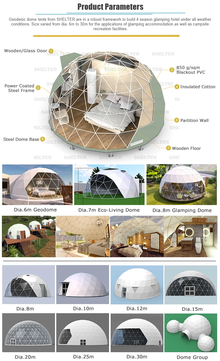 Prefabricated Dome Structures Systems Half Geodesic Dome for 2-5 People Glamping