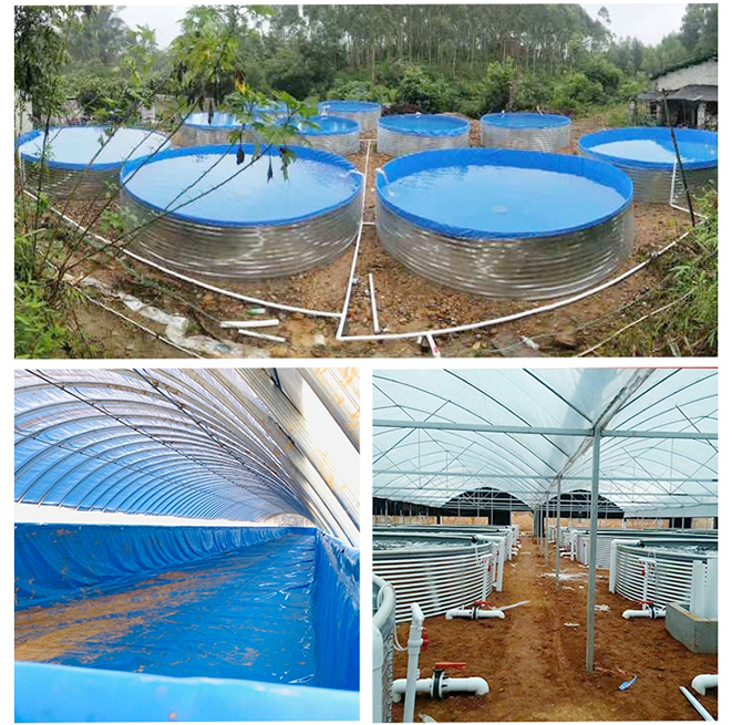 Galvanized Steel Plate Round Water Pond Tarpaulin Liner Aquaculture Fish Farming Tanks