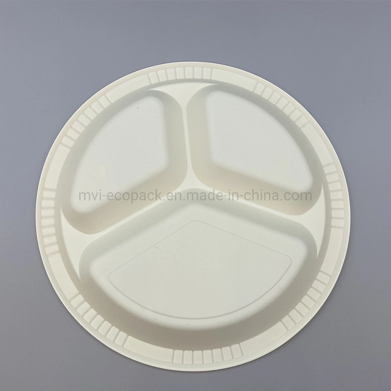 Biodegradable Disposable 10 Inch 3-COM Round Dish Corn Starch Party Plate