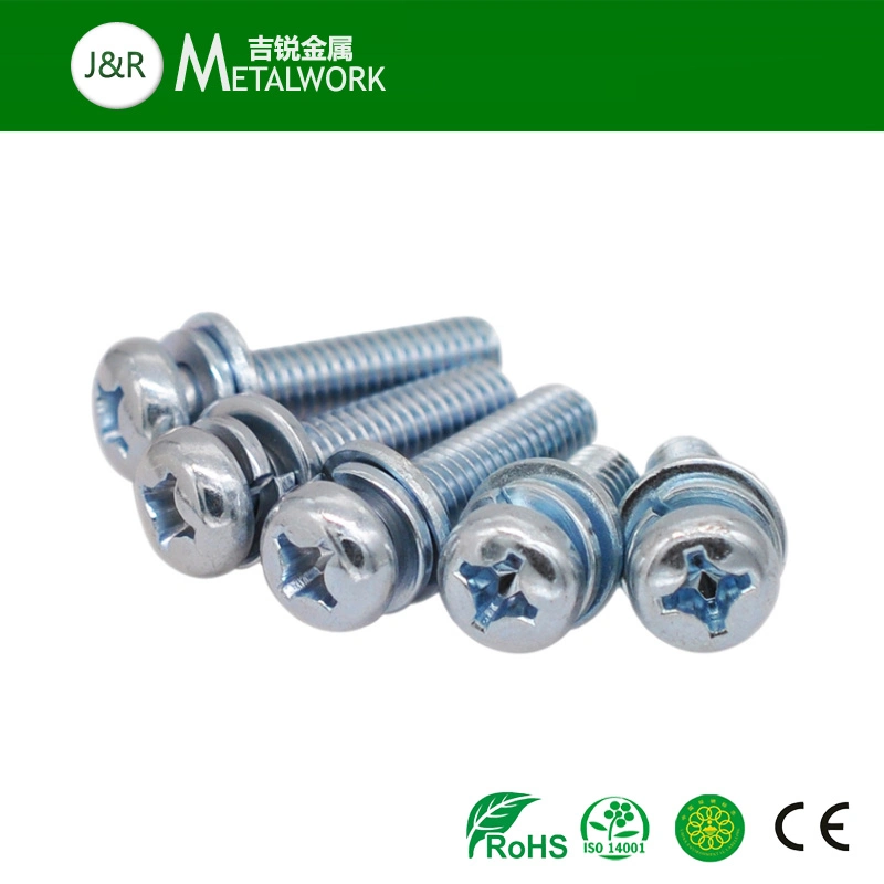 Blue Zinc Plated Cross Round Head Sems Screw with Washer