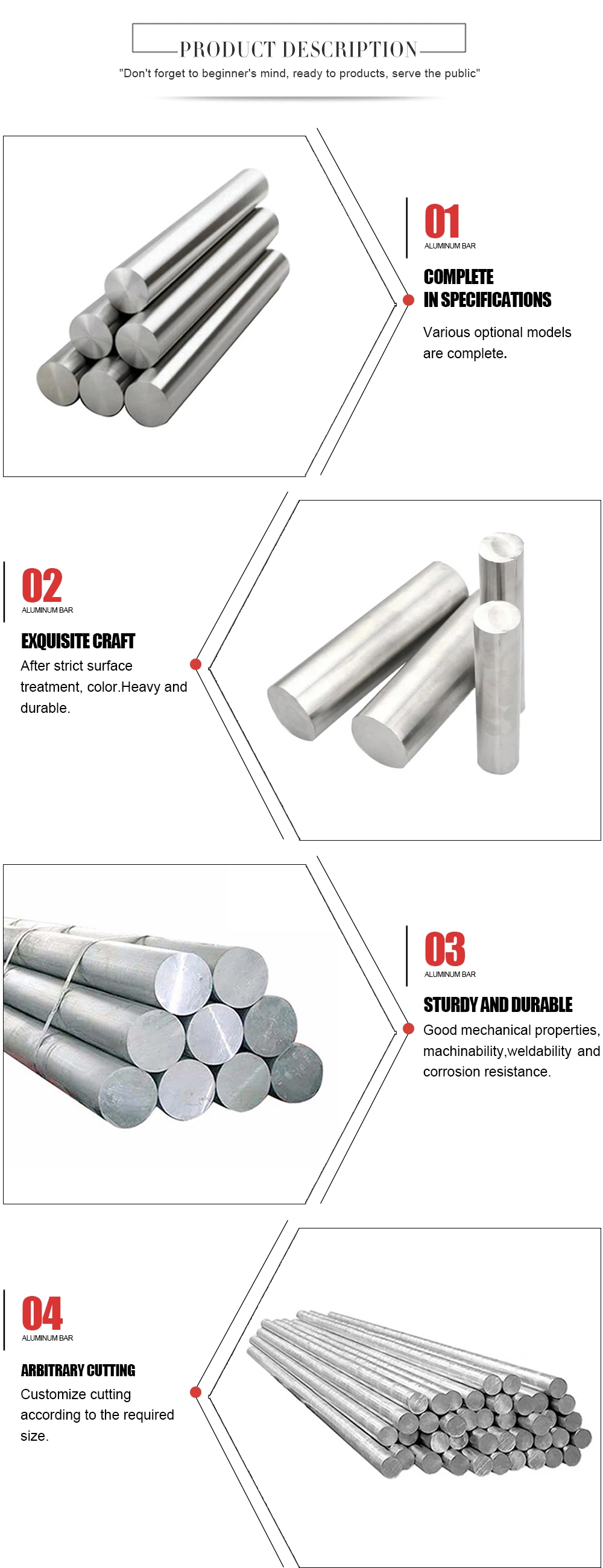 6061 6063 6082 T6 Aluminium Bar Extruded Round Rod/ Bar