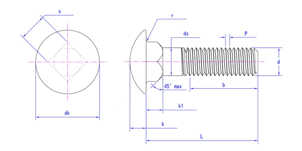 4.8 Galvanised M12 Grade 10.9 Cup Head Carriage Bolt with Nut