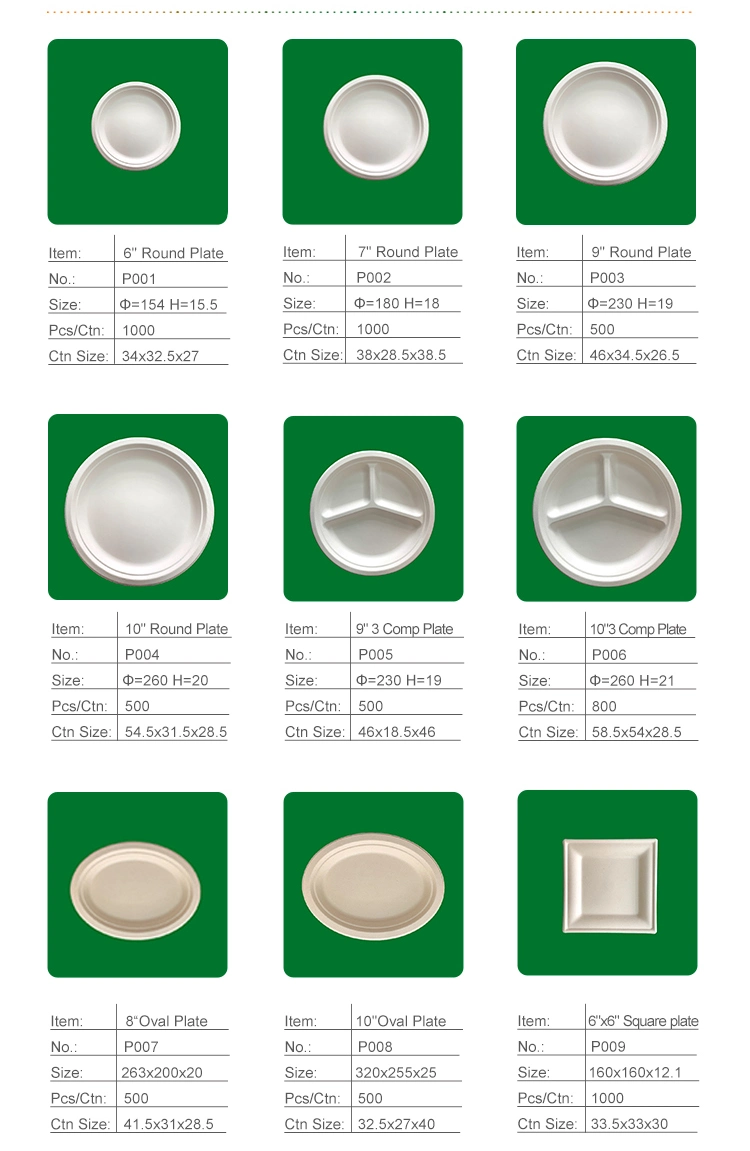 Sugarcane Dinnerware Pasta Plate 3 Compartment Round Trays for Event, Buffet, Party