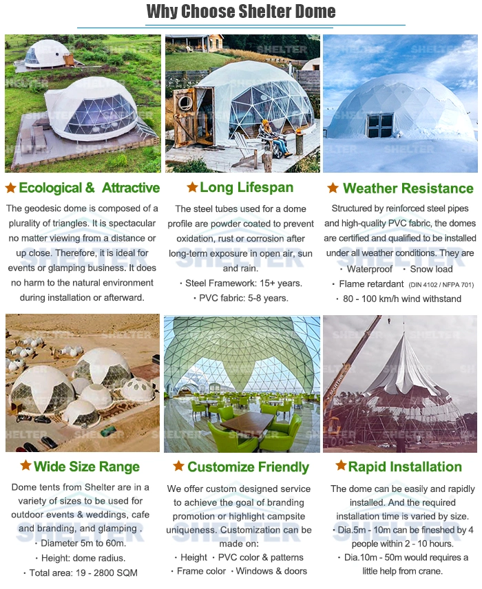 Prefabricated Dome Structures Systems Half Geodesic Dome for 2-5 People Glamping