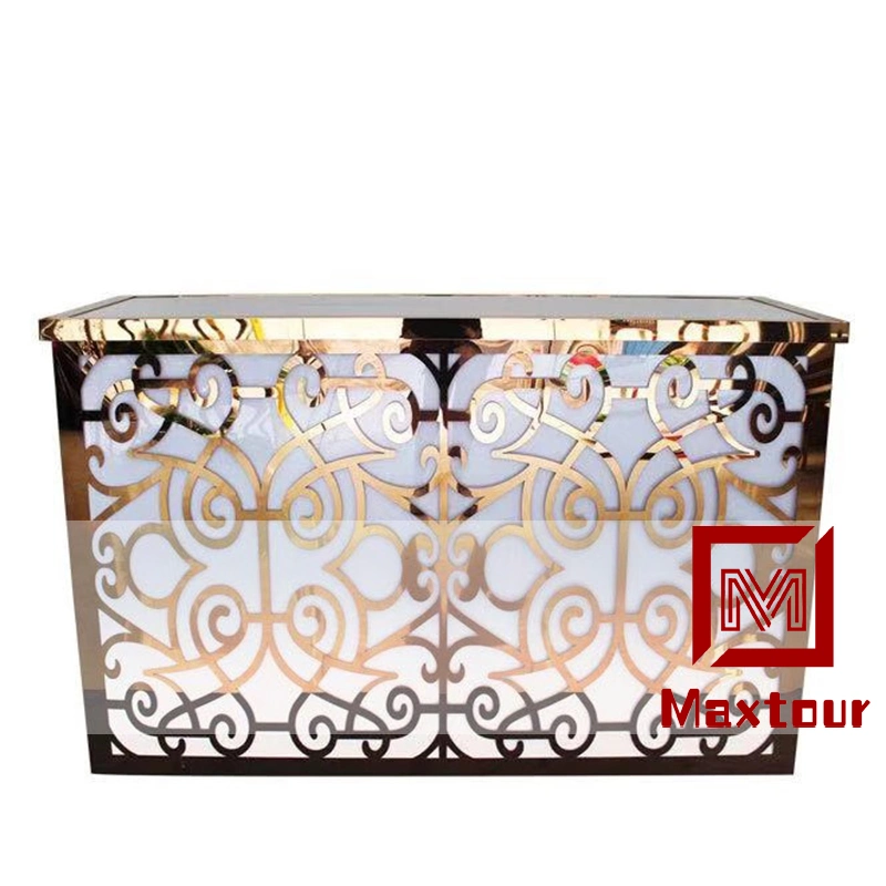 Gold Stainless Steel Frame with White Acrylic and LED Light Bar Table