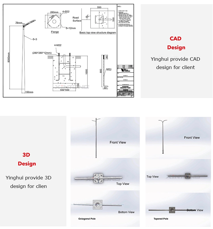 Round Yinghui Bubble Film or Felt Cloth Metal Price Galvanized Steel Pole with TUV