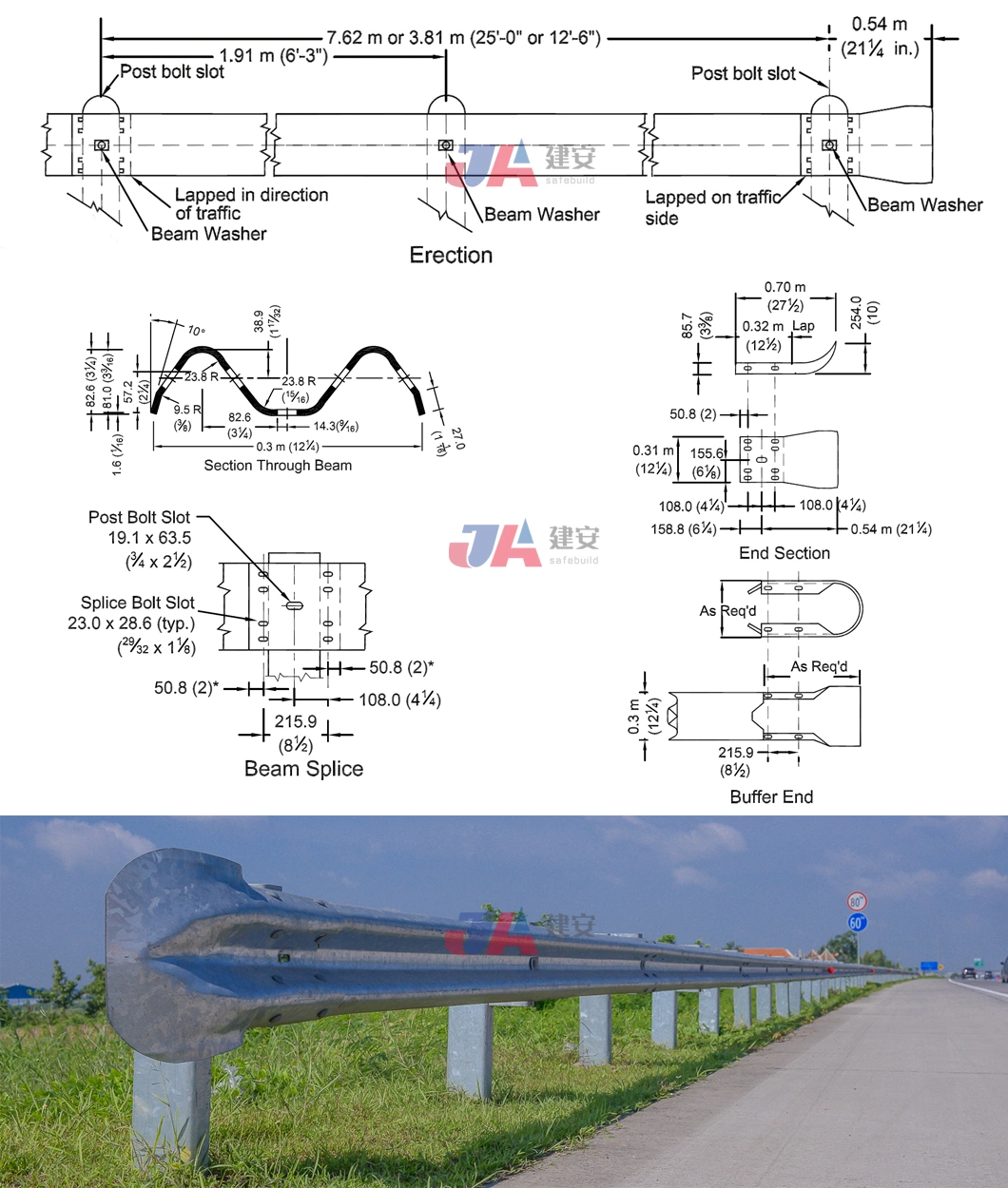 Cold Rolled Galvanized W Beam Guardrail/Road Safety Steel Fence/Traffic Crash Barrier