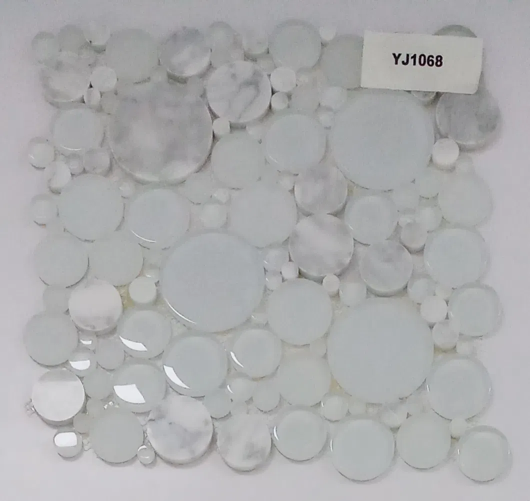 Round Glass Mix Carrara White Stone Mosaic with Wholesale Price
