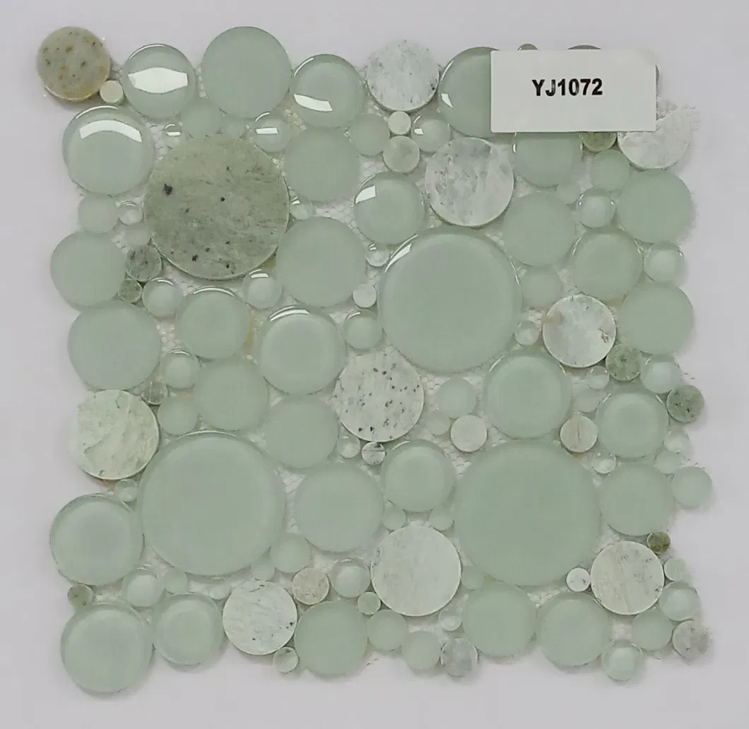 Round Glass Mix Carrara White Stone Mosaic with Wholesale Price