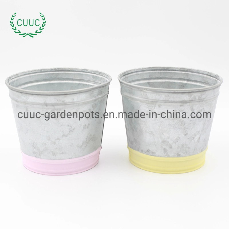 Yellow Color Round Shape Zinc Metal Flower Bucket