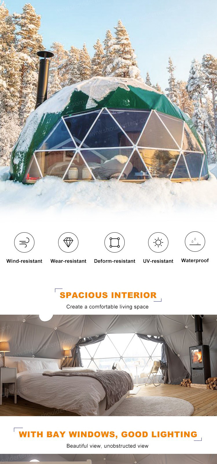 Light Steel Geodesic Dome Tent Kit Dome House for Glamping Camping Resort Hotel