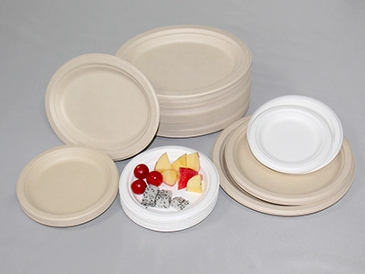 Sugarcane Dinnerware Pasta Plate 3 Compartment Round Trays for Event, Buffet, Party