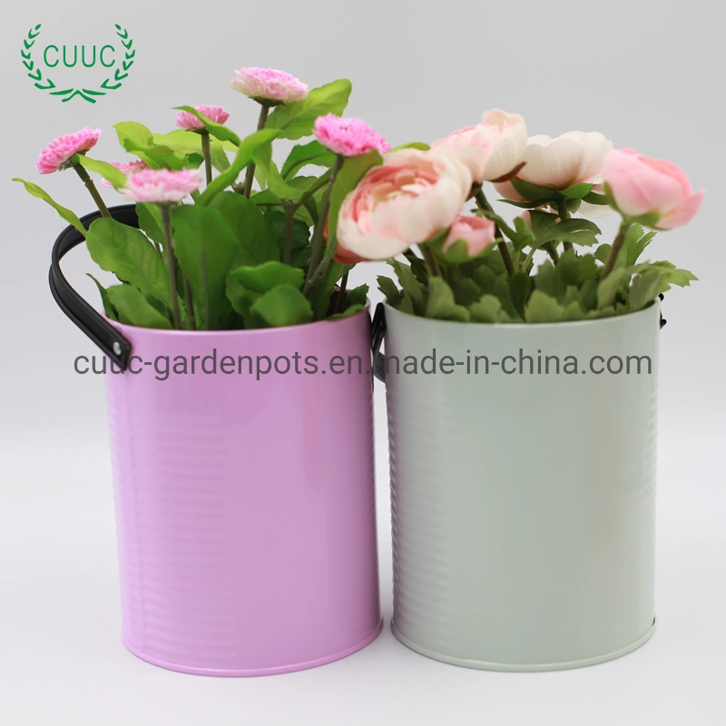 Colorful Metal Galvanized Round Green Flower Pot Planter Garden Pots for Garden Fence