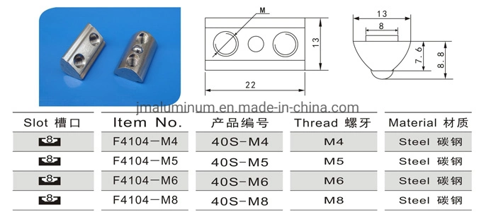 Half Round Nut T Nut / Roll-in T-Slot Nut for Aluminum Profiles