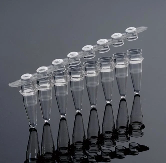 PCR 8 Strip Tubes with Flat Cap Dome Cap Laboratory 8 Strips 0.2ml Micro Centrifuge PCR Tubes PP Material No Dnase and Rnase