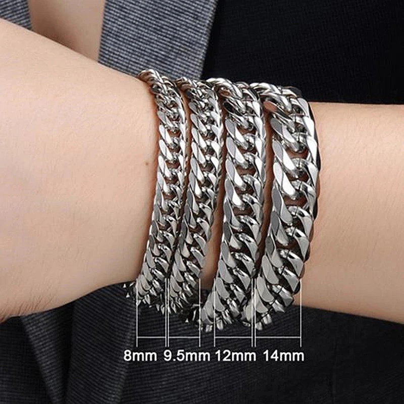 Bracciale piatto cubano in acciaio inossidabile