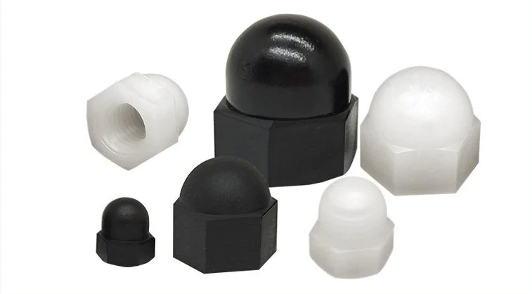 Dado cieco in nylon nero, tappo esagonale semitonda in plastica Acorn Tappo decorativo dado DIN1587