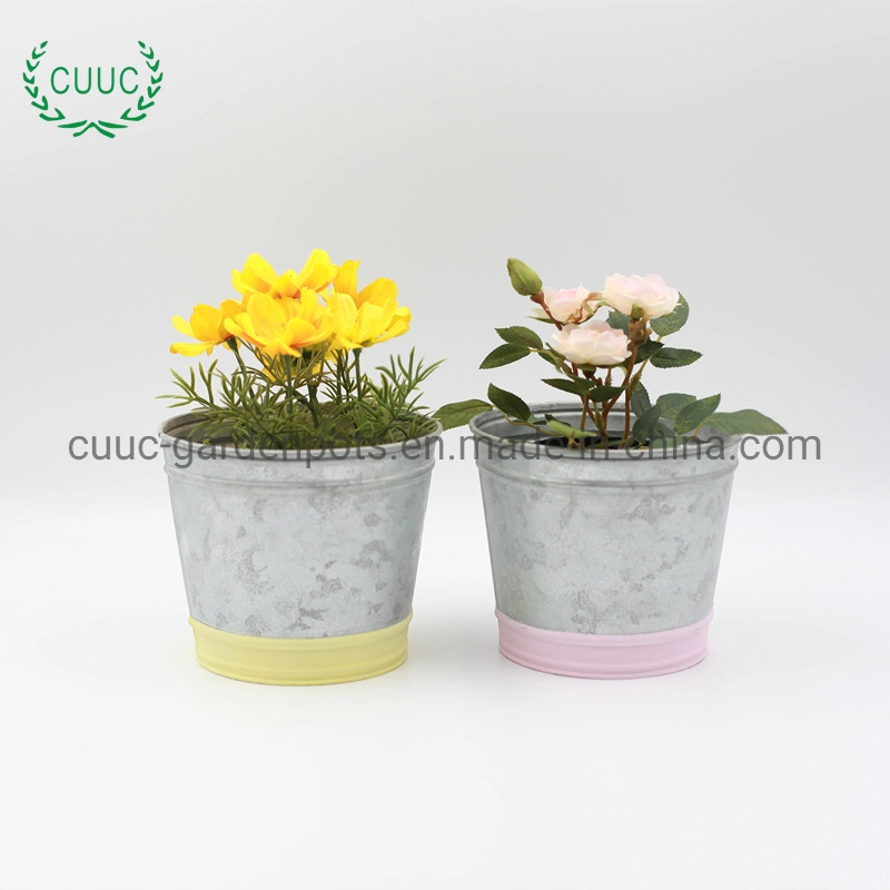 Secchio con fiore in metallo di zinco di forma rotonda di colore giallo