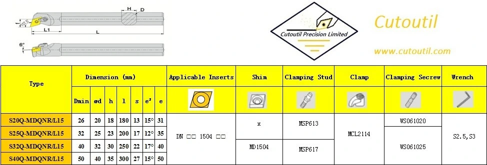 S25r-Mdqnr/L1504 per barra di alesaggio per utensili di tornitura standard in acciaio temprato