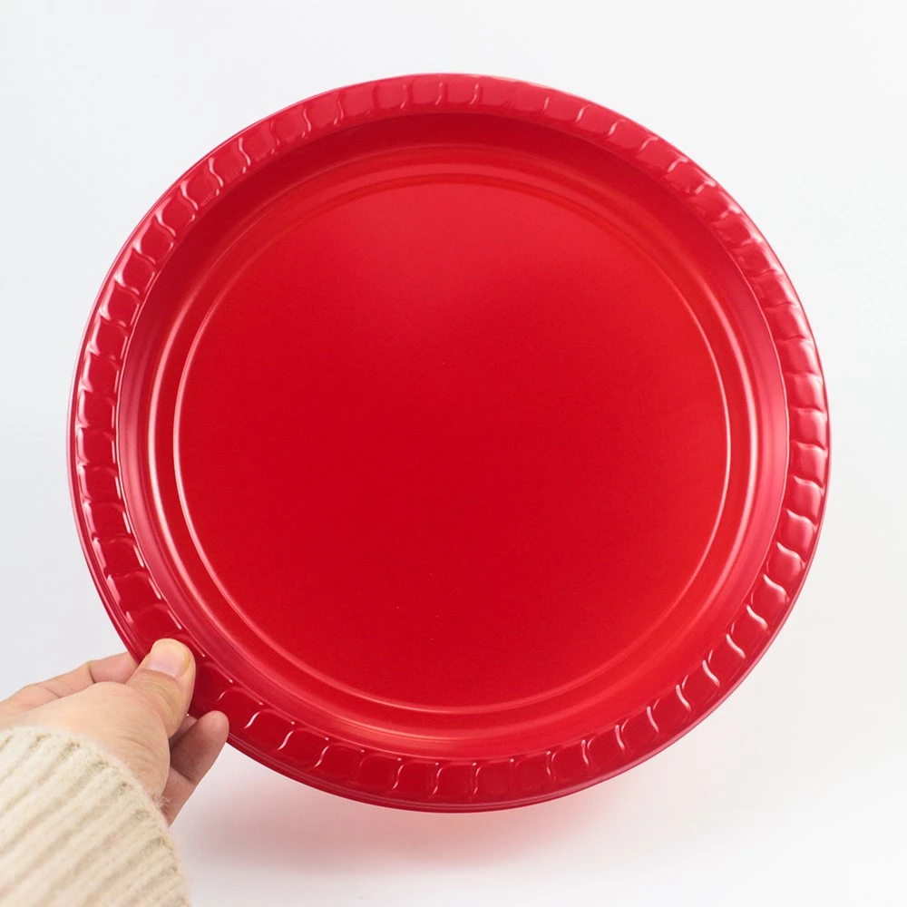Piatto da pranzo rotondo in plastica PS da 9 pollici, colore rosso, monouso