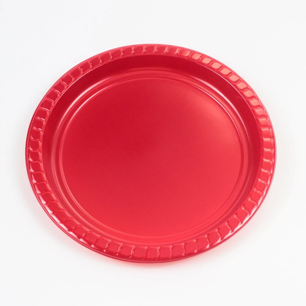 Piatto da pranzo rotondo in plastica PS da 9 pollici, colore rosso, monouso