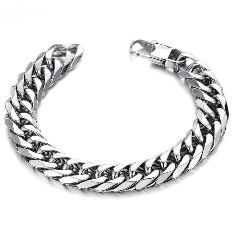 Bracciale piatto cubano in acciaio inossidabile
