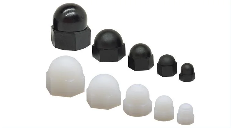 Dado cieco in nylon nero, tappo esagonale semitonda in plastica Acorn Tappo decorativo dado DIN1587