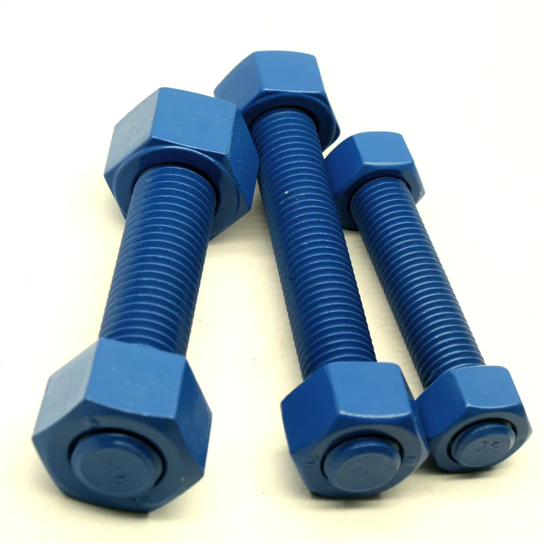 Green/Blue/Red Polytetrafluoroethylene PTFE Coating A193 Grade B7 Stud Bolt Threaded Rod