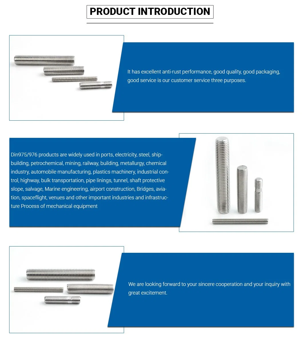 Inox A2/A4 DIN975 Thread Bar Stud Bolt Stainless Steel 304/316 Threaded Rod