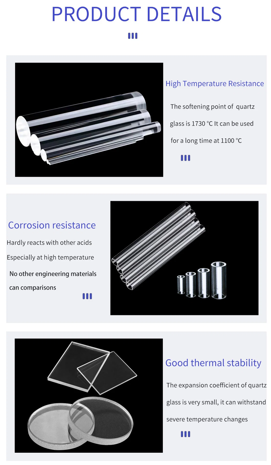 High Purity Semicircular Fused Quartz Solid Clear Glass Rod