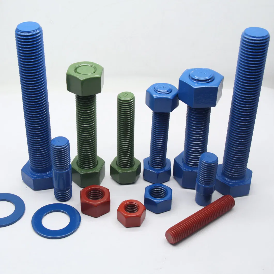 Green/Blue/Red Polytetrafluoroethylene PTFE Coating A193 Grade B7 Stud Bolt Threaded Rod