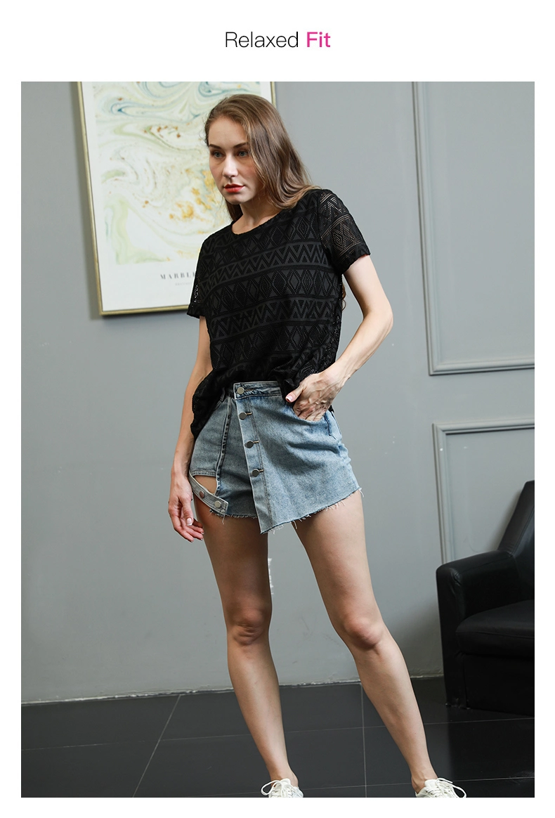 Summer Stock Low-Cost Women&prime;s Round Neck Loose Temperament Commuter Striped Pattern Black Short-Sleeved Pullover T-Shirt