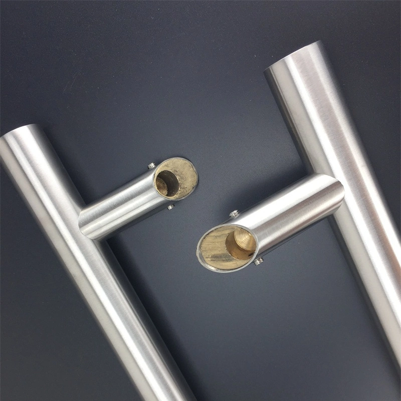 D Shape Inline Round T Bar Door Handles Stainless Steel Offset Glass Door Pull Handles