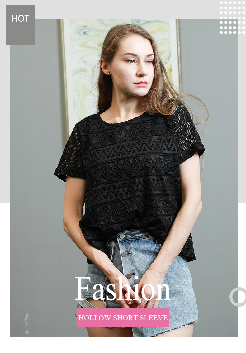 Summer Stock Low-Cost Women&prime;s Round Neck Loose Temperament Commuter Striped Pattern Black Short-Sleeved Pullover T-Shirt