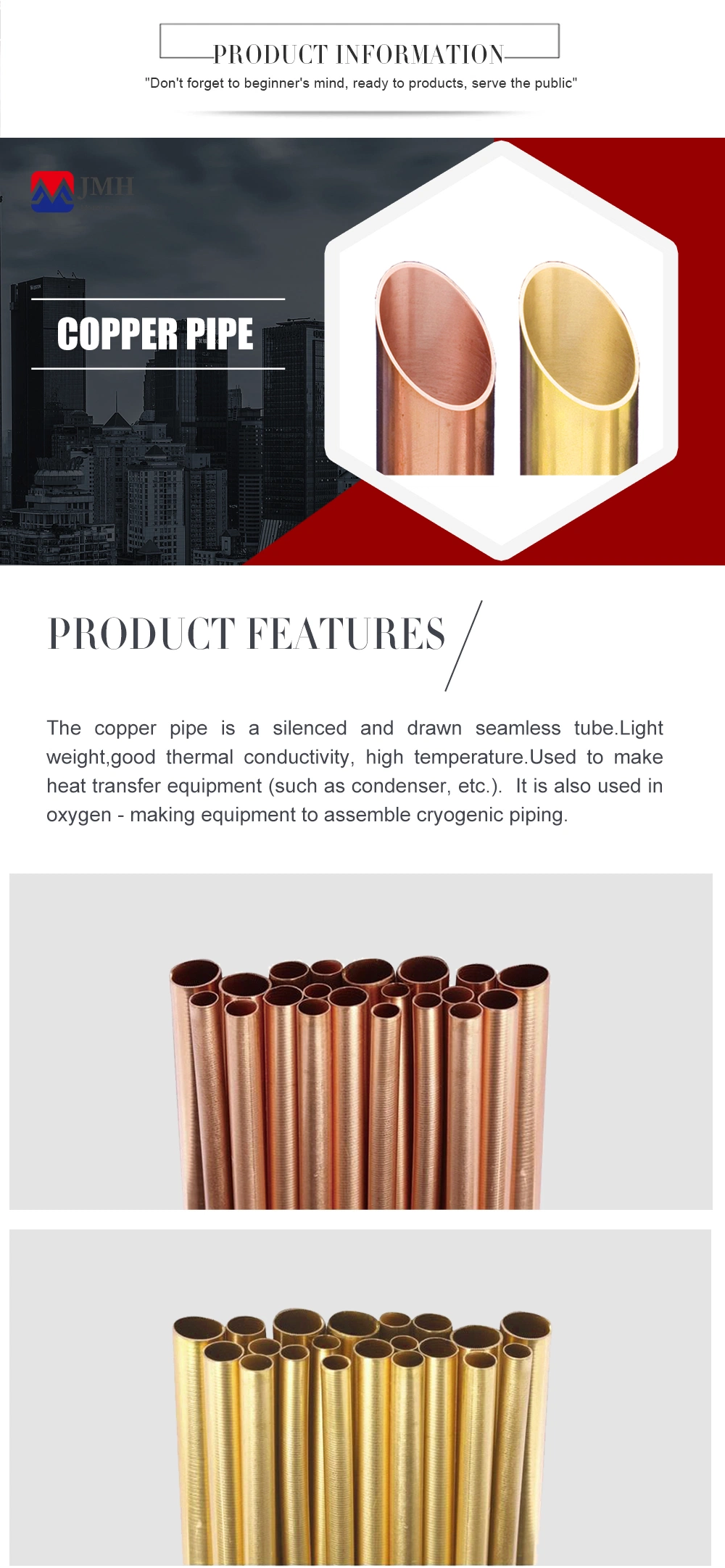 Copper Round Pipes in Coils T2 C1100 C1020 C1200 C5191 C105 C10100 Cu ETP H Brass Tube ASTM B111 C68700 Copper Tubes