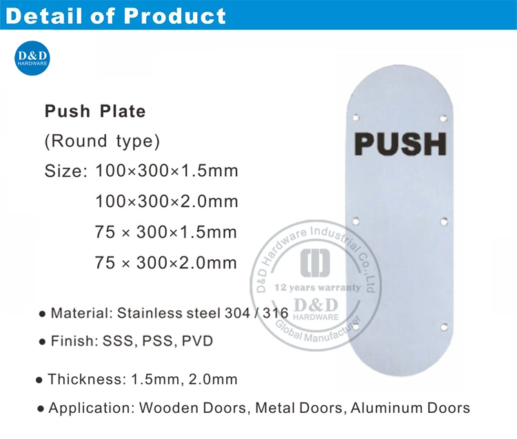 Door Hardware Accessories Round Type Push Sign Plate for Metal Doors