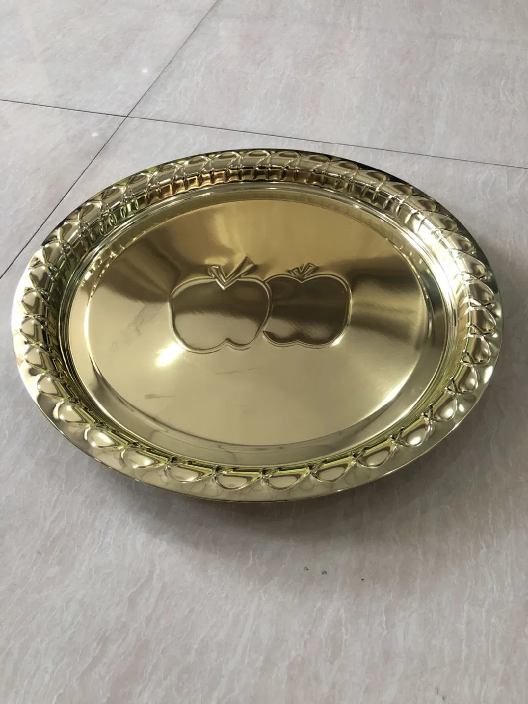 Stainless Steel Serving Tray Metal Round Food Dinner Diamond Plates Fruit