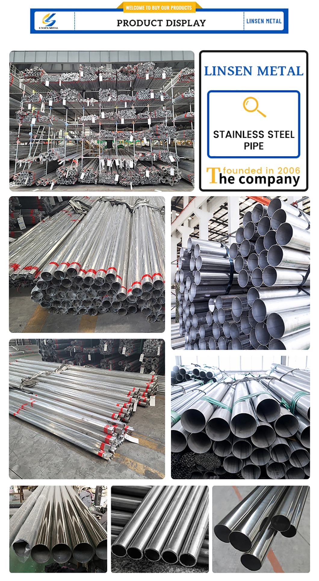 Custom Food Grade 8 Inch 304 304L Grade 316 316L Round Seamless Stainless Steel Pipe Tube