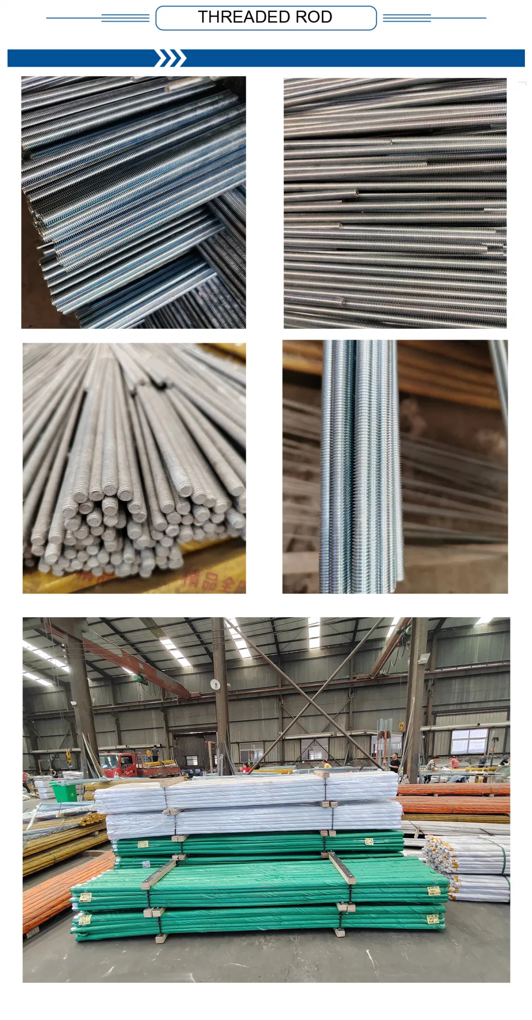 DIN975 Carbon Steel Stainless Steel SS304 Ss 316 Grade/Class 4.8 6.8 8.8 Threaded Rod 10.9 Black Zinc Plated Threaded Bar Thread Rod