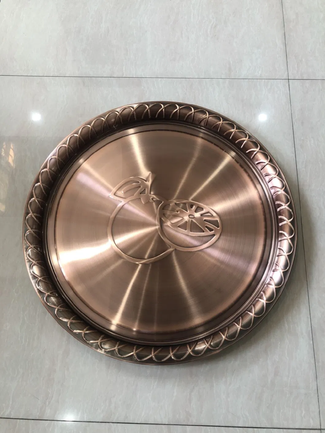 Stainless Steel Serving Tray Metal Round Food Dinner Diamond Plates Fruit