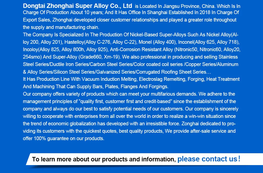 Chinese Brand Zhonghai Nickel Alloy Inconel 600 601 625 718 825 Round Bar