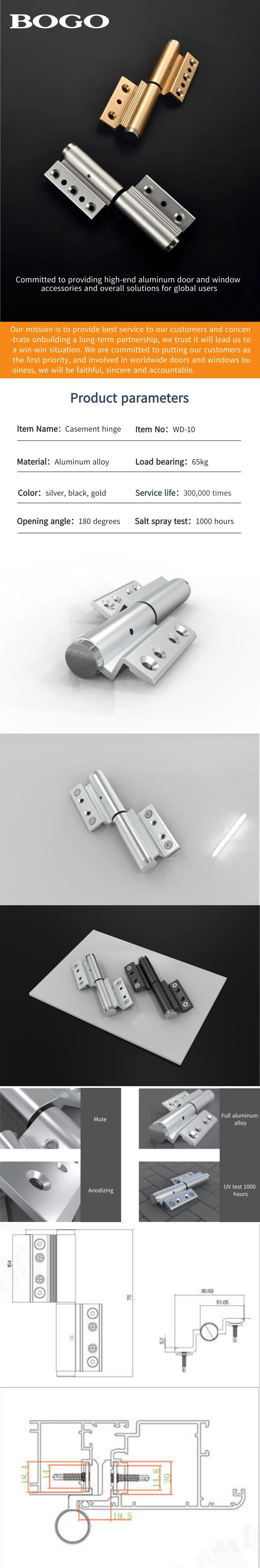 Aluminum Metal Round Corner Spring Butt Pivot Door Hinges