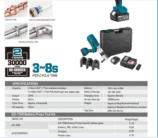 ED-1550 Hydraulic Automatic Battery Crimping Pipe Fitting Press Tool