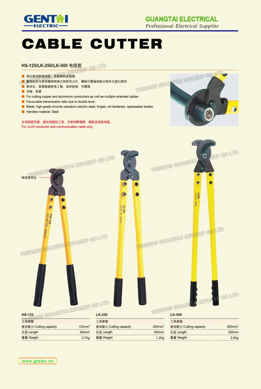 Manual Ratchet Cable Cutter for Copper Cable and Armoured Cable