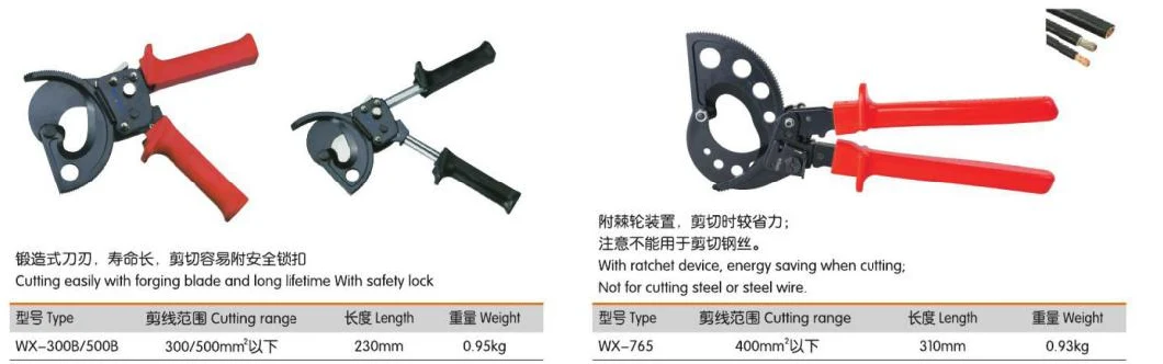 Heavy Duty Aluminum Copper Ratchet Cable Cutters up to 300mm2