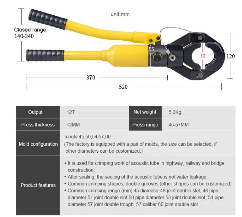 Hand Hydraulic Electric Pipe Crimping Tool Tube Crimping Tools Manual Hydraulic Pipe Crimping Tool