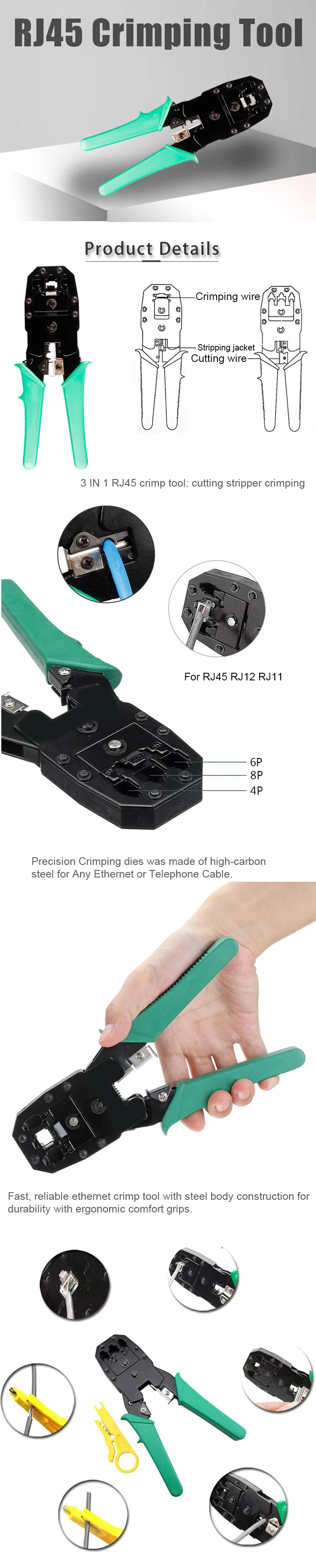 Gcabling RJ45 Tool Computer Cable Tool Network Hand Electric Cable Coax Cable Crimping Tool