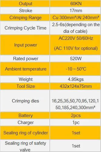 16-300mm2 Electrical Wire Lug Power Hydraulic Cable Crimping Tool