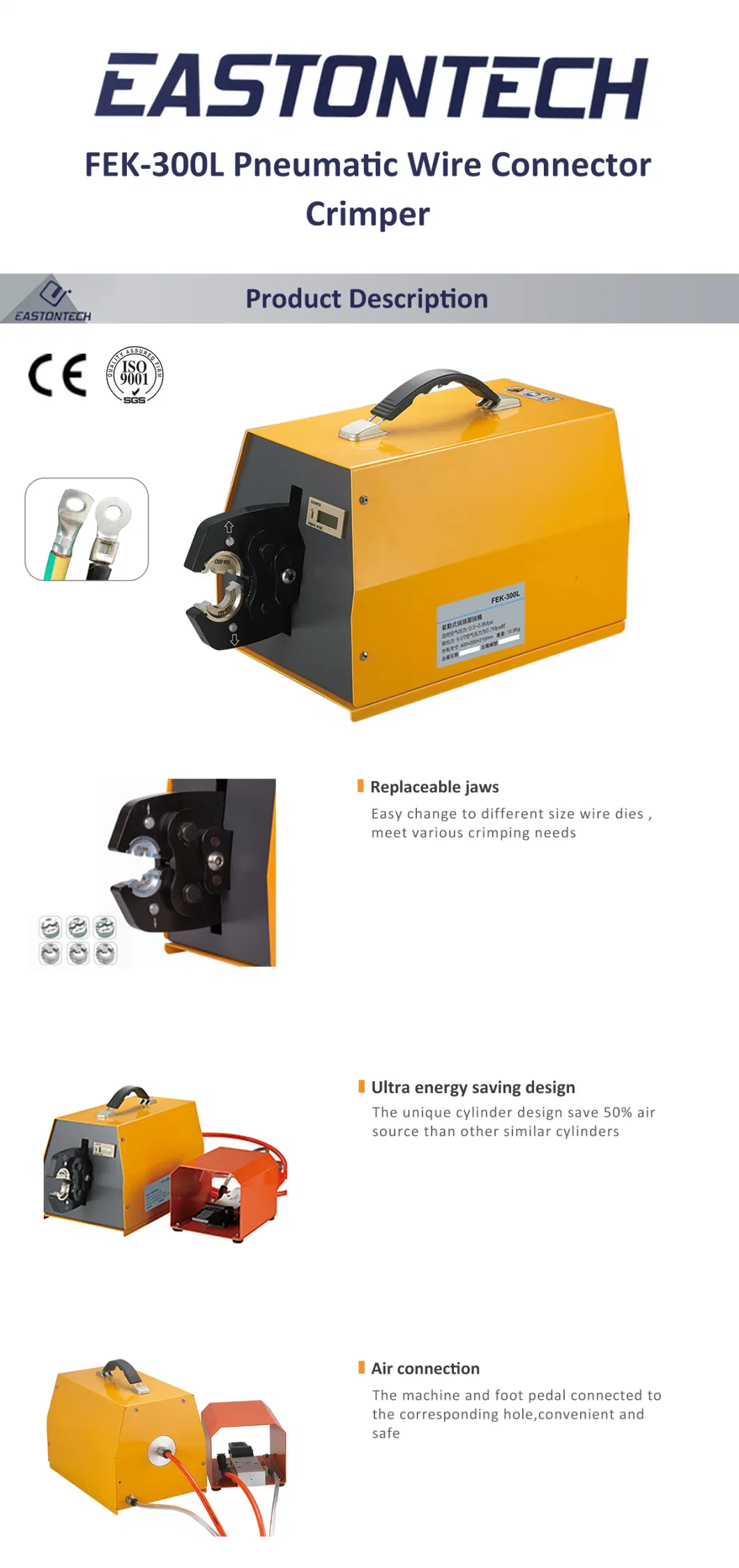 8-300mm2 Lug Hexagan Wire Crimping Machine Pneumatic Cable Terminal Crimpers Machine Automatic Crimping Tools for Big Lugs